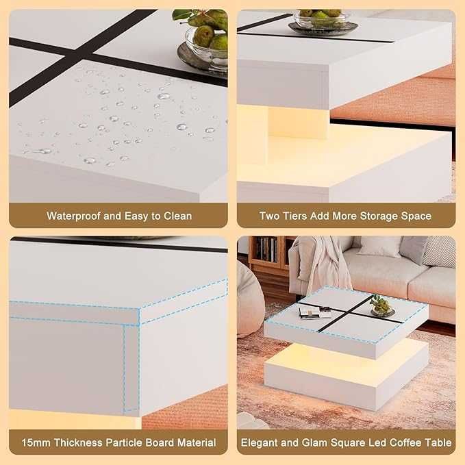 Бяла, черна лед LED маса за кафе място за съхранение  2 нива 20 цвята