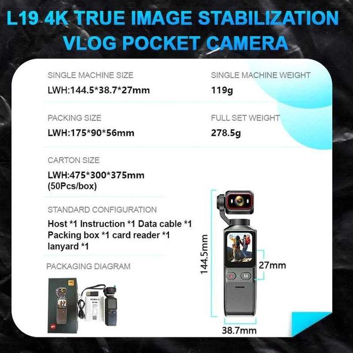 4K WIFI Екшън камера Thumb Sport DV Преносим жироскоп Стабилизация на изображението L19