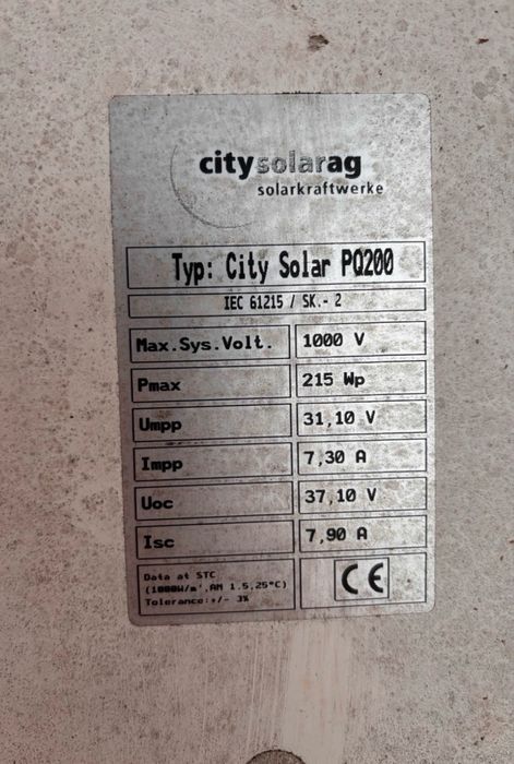 Panouri Fotovoltaice CitySolar 215Wp Mono Made in Germany