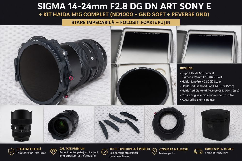 Sigma 14-24mm F2.8 DG DN Art Sony E + Kit Haida M15 (ND1000 + GND Soft + Reverse) – Impecabil