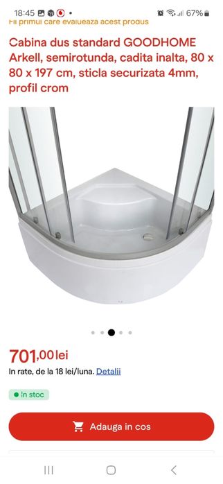 Cabina duş cu cadița