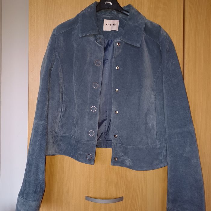 Orsay светло синьо яке от естествена кожа  Л