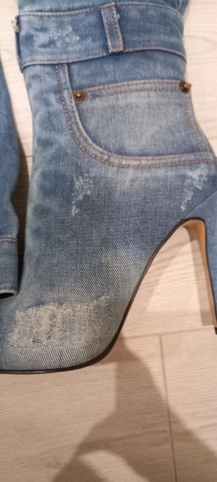 Дамски ботуши, висок ток от деним