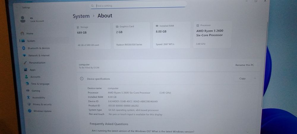 KIT PC Ryzen 5, 8 Gb DDR4 + SSD 240 GB.