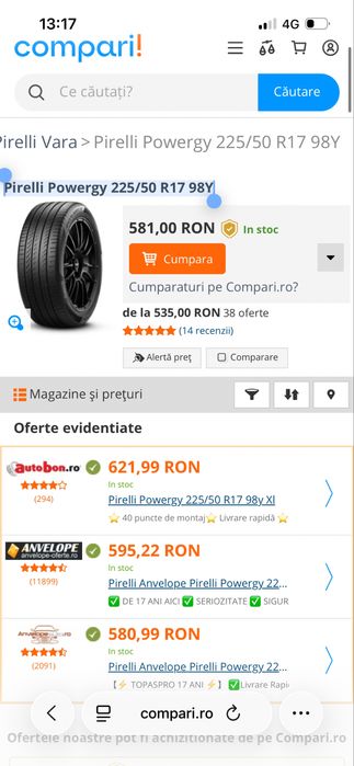 Anv Premium ca Noi 2025 Vara Audi A4 A5 BMW F30 G20 Pirelli 225 50 17
