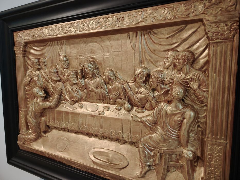 Superb basorelief din alama reprezentând Cina Cea de Taina ,piesa cu o