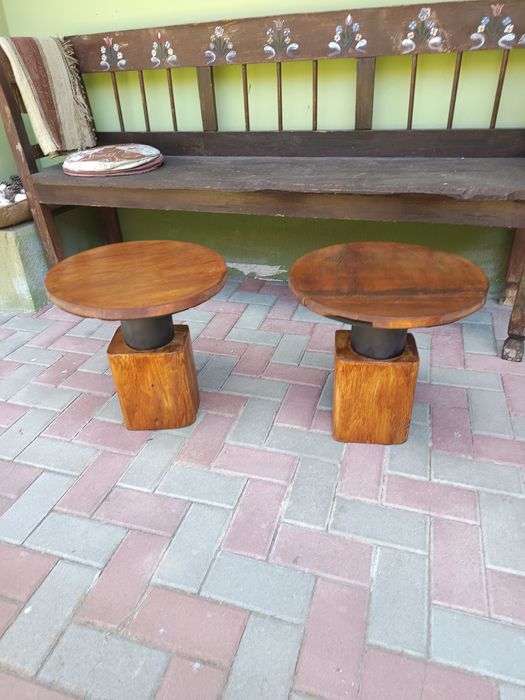 Noptiere și Măsuță cafea blat trunchi larice
