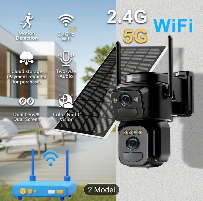 Camera de supraveghere pentru exterior WIFI cu panou solar