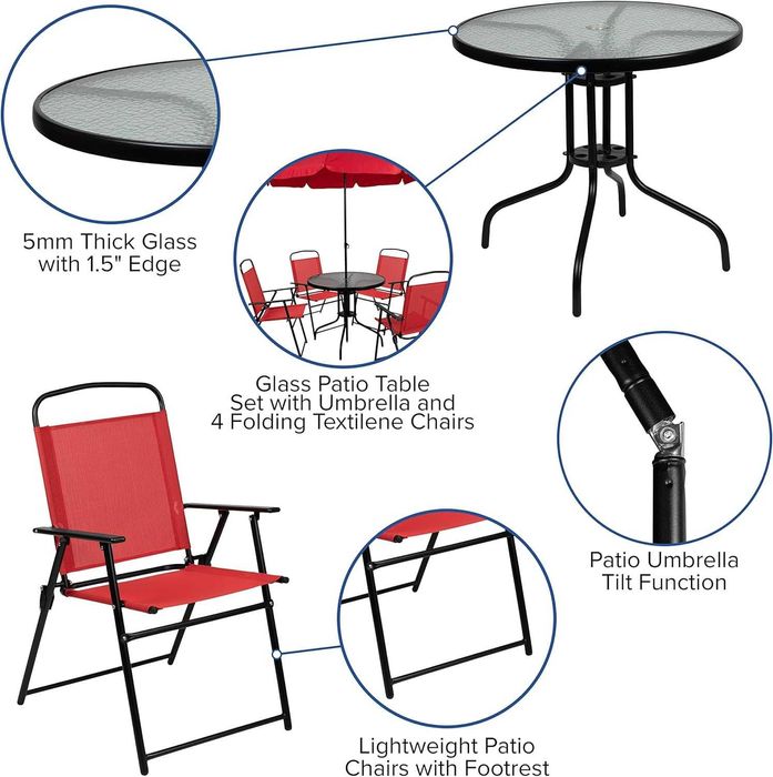 Градинскa маса + чадър + 4 стола / 6 части /