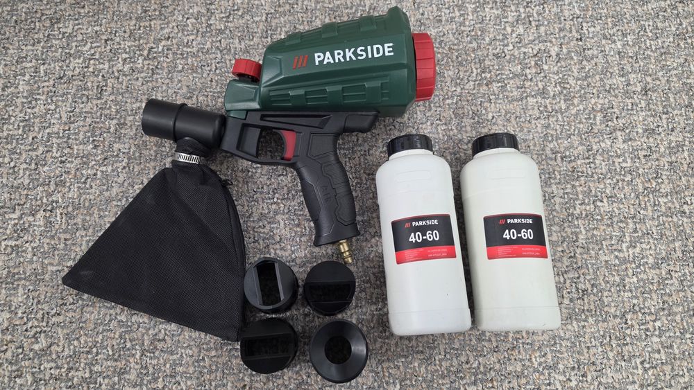 Pistol sablare pneumatic PARKSIDE PDSP 1000 E6 + abraziv + accesorii