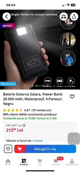 Solar PowerBank 20000mAh baterie 4panou lanterna waterproof NouSIGILAT