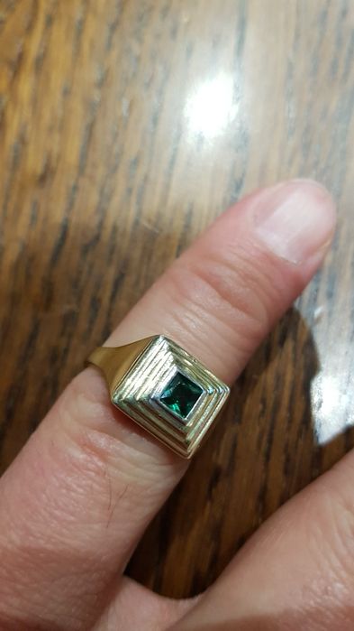 Inel argint 925,suflat aur si piatra smarald verde superb,reglabil