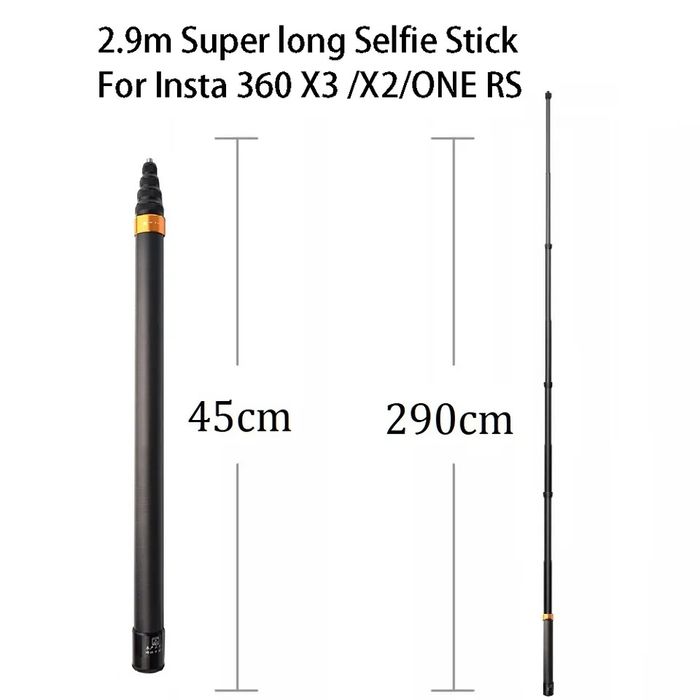 Selfie Stick Carbon Invisible,3M,Insta360 X5,X4,X3,X2,ONE,GoPro - NOU