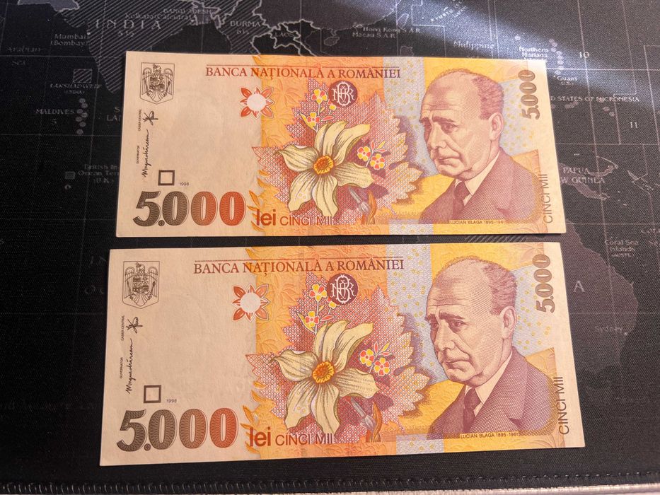 Bancnota 5000 lei 1998 Lucian Blaga in perfecta stare