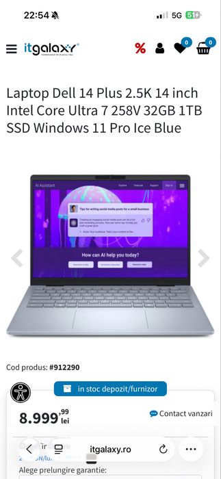 Laptop Dell 14 Plus 2.5K 14 inch Intel Core Ultra 7 258V 32GB 1TB