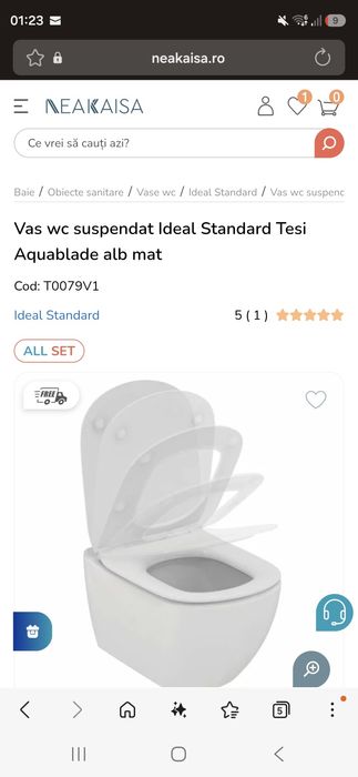 Vas suspendat toaleta ideal standard tesi alb mat ,cu capac tesi soft close alb mat