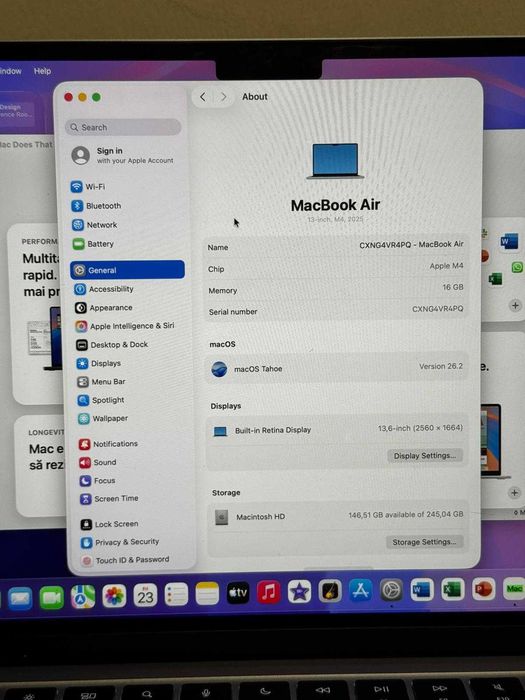 Macbook AIR 2025 / M4 16 GB RAM SSD 256 GB / Factura / Garantie #51711