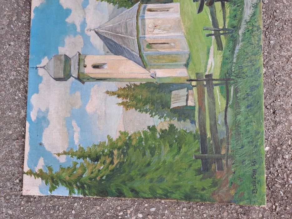 tablou vechi pictura pe panza 50/40 cm cm semnat datat