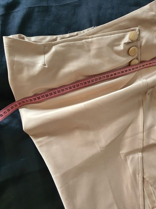 Costum damă sacou și fustă satin crem bej șampanie S M office elegant business