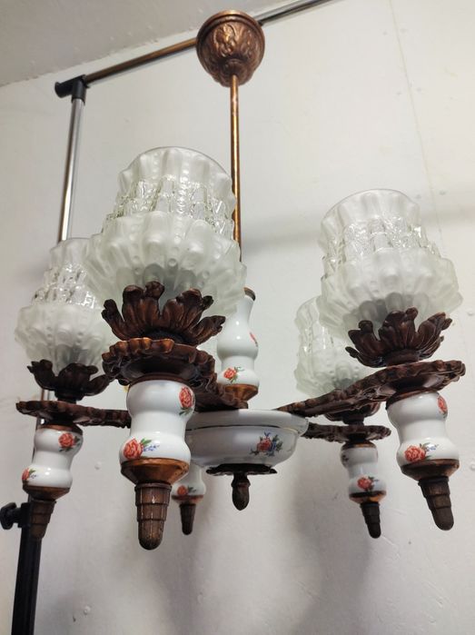 Lustra veche candelabru 5 brate ceramica + 5 becuri