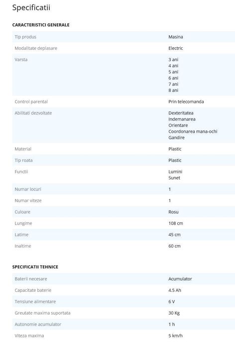 Masinuta electrica Mappy Speedy, Rosu,telecomandă