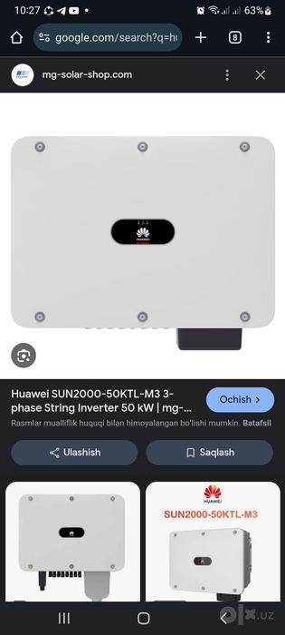 Quyosh paneli inverteri Huawei 50 kwlik