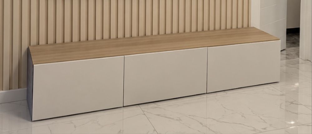 Comoda tv  mdf alb lucios/stejar