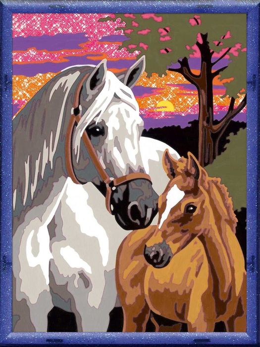 Kit pictura pe numere Ravensburger 28568 - Cai la apus -18x24cm
