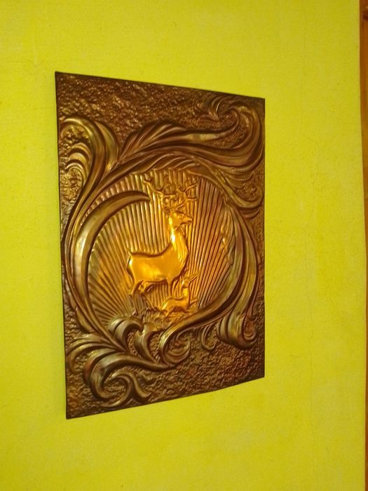 Стара Медна Декоративна Картина , Медно Пано -  Елен