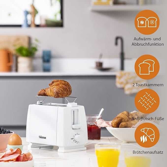 Компактен Тостер за Хляб с 2 Слота за Филии Tristar BR-1009, 750 W