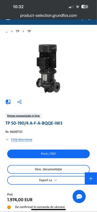 Pompă grundfos TP 50-190/4 A-F-A-BQQE