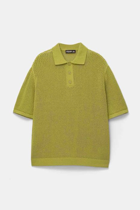 Мъжка плетена блуза с къс ръкав Pull&Bear, Зелена, XL