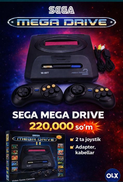 Sega Mega Drive 16-bit  100% yangi