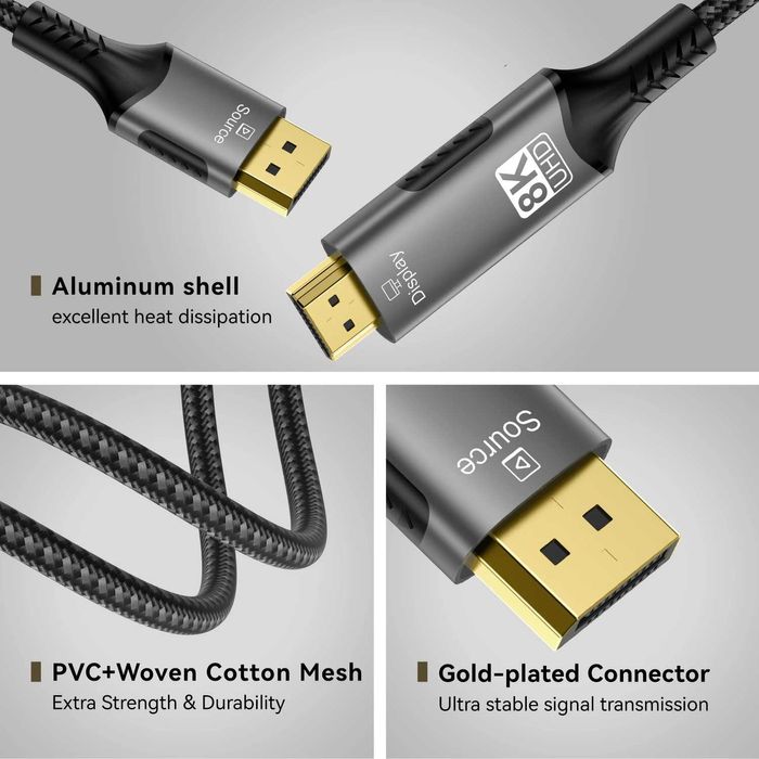 Кабель - адаптер DP to HDMI 4К, 8К.  3м