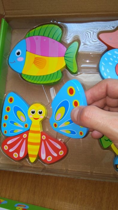 Комплект 4 бр. дървени пъзели на животни със съставни части