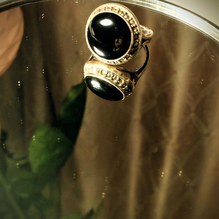 Перстень с черным агатом серебро