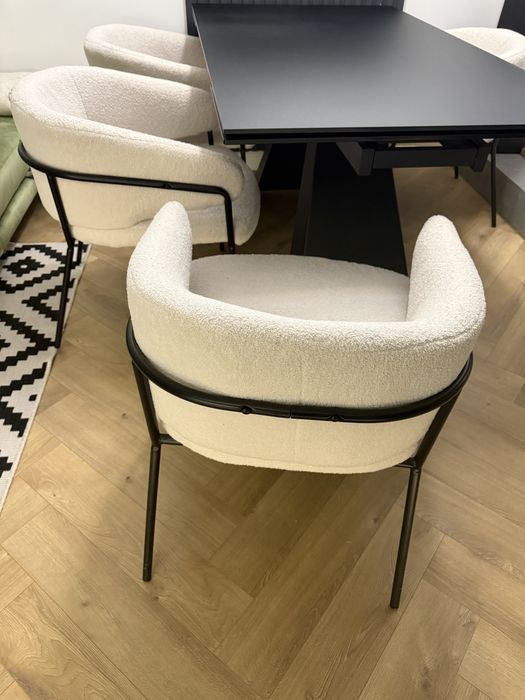 Set 4 Scaune/Fotolii metal alb boucle