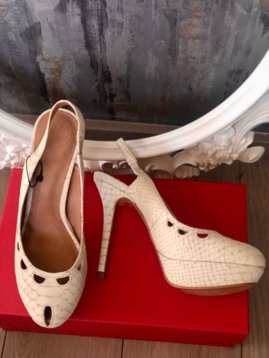 Pantofi bej cu platforma toc piele naturala sarpe ZARA 39
