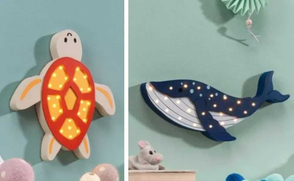 Дървена LED лампа за детска стая Нощна лампа животно кит костенурка