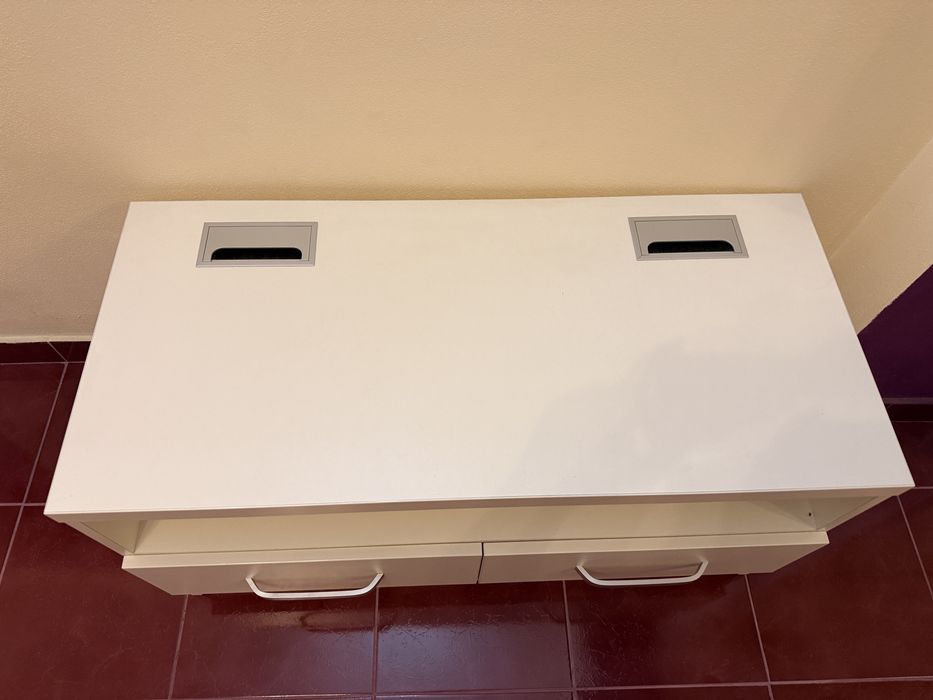 Comodă TV albă din PAL, 100 cm, 2 sertare Soft Close