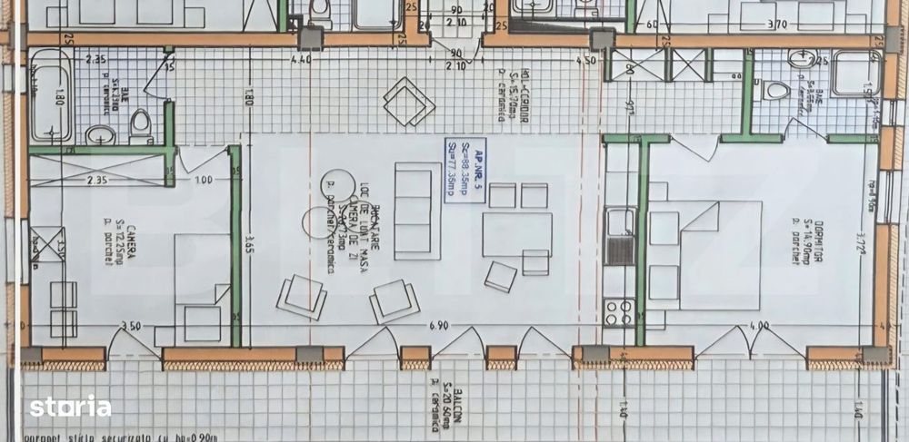 Apartament 3 camere, bloc cu lift 77,35 mp utili, zona Giulia — fotografia 1