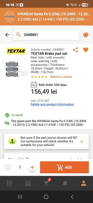 Placute frana puntea fata si Hyundai spate santa fe 2