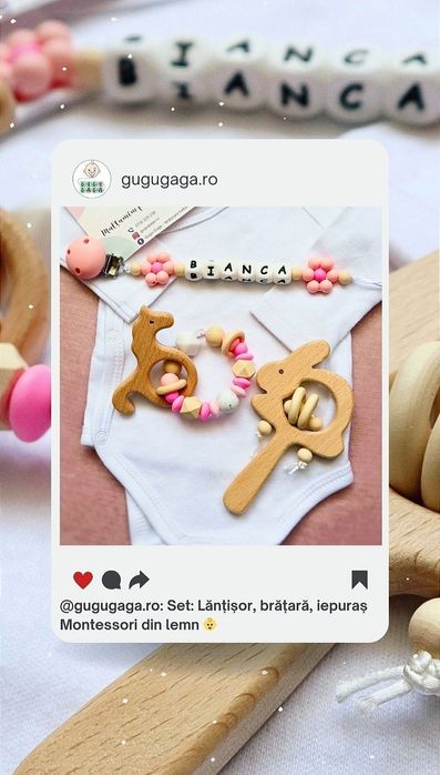 Set cadou bebeluși / cadou botez / jucării din lemn / zornăitoare lemn