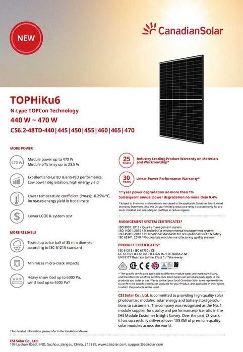 Panouri Canadian Solar CS6.2-48TD - 445W