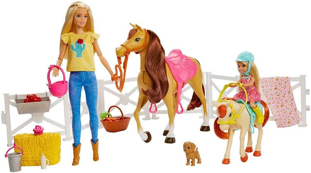 Игровой набор кукол Barbie Барби, Челси и любимые лошадки