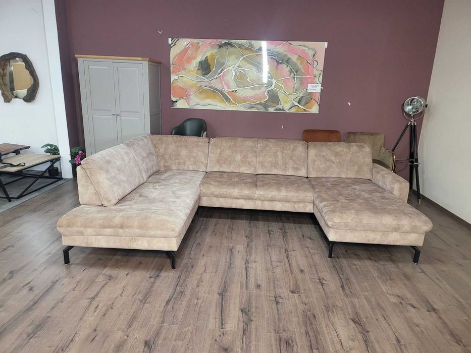 Светло кафяв/бежов П-образен ъглов диван от плат LS701521