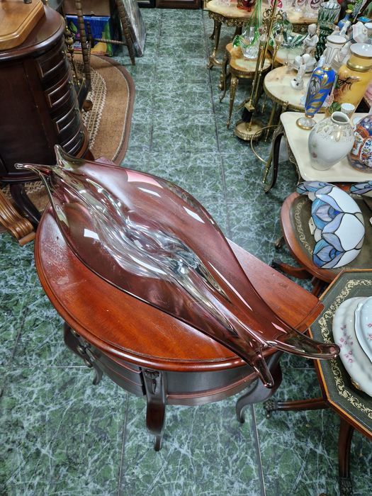 Огромна антикварна италианска кристална фруктиера Мурано