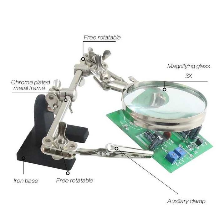 Stativ cu clesti si lupa pentru reparatii electronice