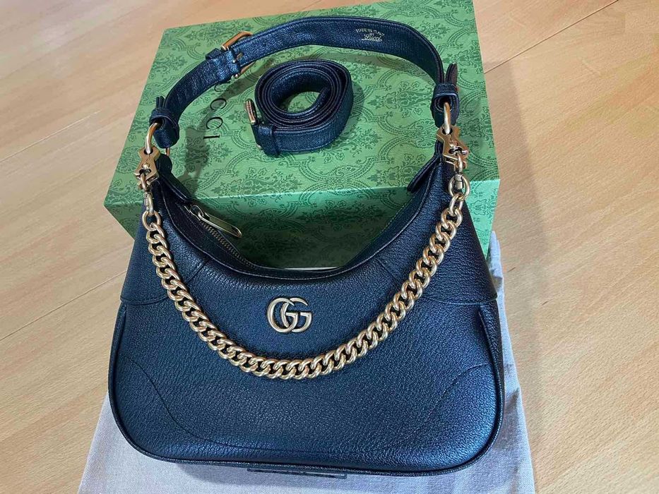 Чантa Гучи Оригинална Две Дръжки GG Лого Aphrodite Черна Кожа Gucci