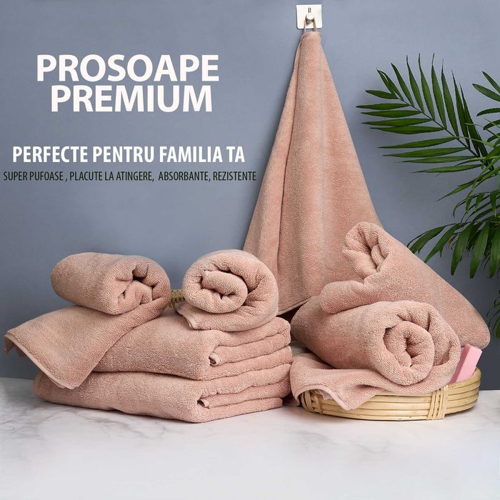 Set 4 prosoape calitate premium, 580 g/ m², 100 % bumbac cu agatatoare